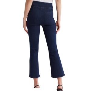 FRAME Jetset Crop Mini Boot Jeans Indigo Blue Pull On Stretch Pintuck Flare
